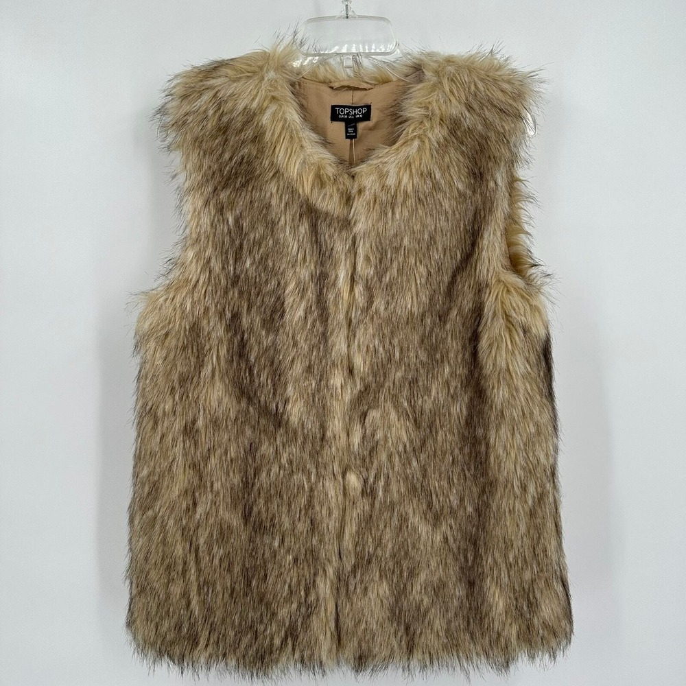 Womens Boho Faux Fur Vest Size 6 Brown Shaggy Old Money Luxury Cozy Minimalist